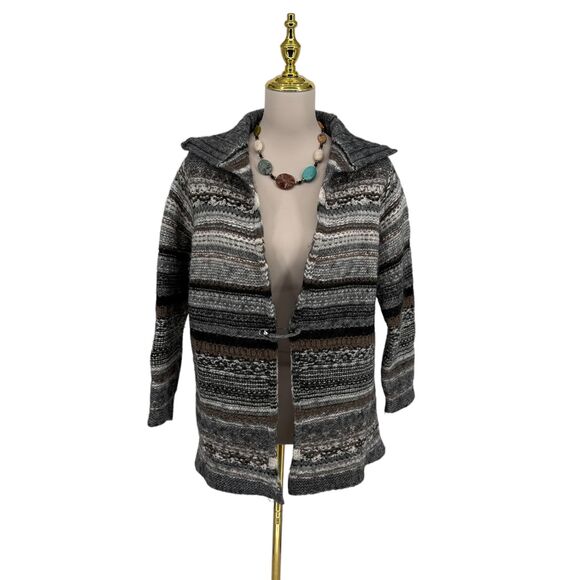J. Jill Open Knit Cardigan Size MEDIUM Gray Wool Alpaca Blend Nordic Fair Isle - Picture 2 of 16